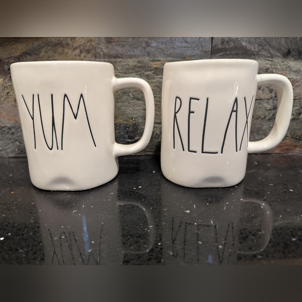 Rae Dunn Cream‎ Ceramic Mugs - Yum & Relax
